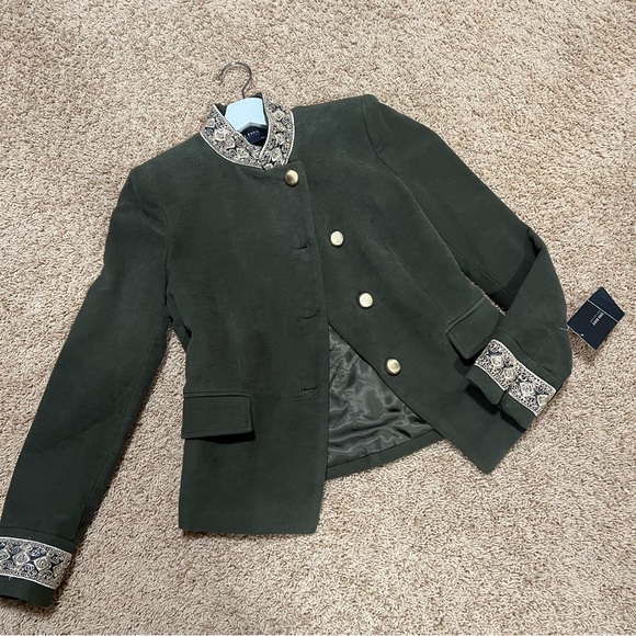 Zara Jackets & Blazers - NWT ZARA Military Jacket Embroidered High Neck Coat Green M
